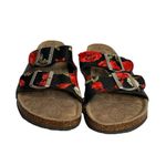 Womens MUK LUKS Black Red Floral Embroidered Double Buckle Strap Sandals Size 7 Photo 8
