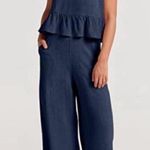 Elegant Blue Pants with Ruffled Peplum Top 2 Piece Set Size L Photo 6