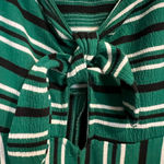 No Comment  Wide Leg Green Striped Jumpsuit Adjustable Straps Photo 2