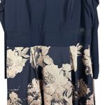 XScape  Navy Blue Brocade Floral High Low Formal Long Sleeve Midi Gown Size 18W Photo 5