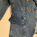 Allegra K  Women's Double-Breasted Blue Denim Blazer Photo 4