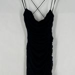 Windsor LBD Black Sheer Mesh Ruched Gathered Strappy Cowl Neck Mini Dress Photo 0