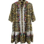 SALONI TYRA Silk DRESS TIGER ROSETTE Floral Animal Print Swing Mini Size 2 $550 Yellow Photo 3