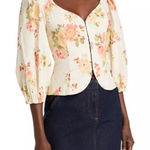 AQUA Floral Print Puff Sleeve Sweetheart Neckline Blouse Top Medium Photo 0