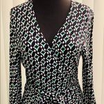 Anne Klein black, white, green wrap dress. Photo 1