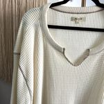 Madewell CREAM LONG SLEEVE SPLIT NECK WAFFLE KNIT SWEATER TOP PLUS Sz 3X Photo 3