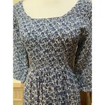 Vintage 90s ~ Rabbit Highwaist Dress 3/4 Sleeve Floral Blue ~ Size Small/Medium Photo 2