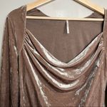 Free People  Perfect Date Top Taupe Stone Long Sleeve Velvet Blouse Size M Photo 3