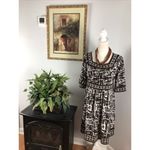 Apt. 9  Women's Dress M Brown Beige 3/4 Sleeve Checked Square Neckline Gathered Photo 1