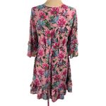 For Love & Lemons  Churro Mini Dress Pink Flamenco L Large Ruffle Hem Photo 2