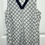 Kenar White Blue Collared V-Neck Blouse Women’s Medium Office Work Pattern Photo 0