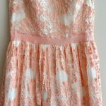 AQUA Peach Lace Floral Mesh Belted Party Dress, Tulle Cocktail Dress, Size 10 Photo 3