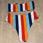 Striped, multicolored, and strapless bikini in size small Photo 5