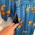 Umgee NWT Teal Satin 3/4 Balloon Sleeve Wide Leg Tiger Print Jumpsuit, Large Photo 4
