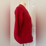 Kilronan Knitwear Red Merino Wool Cable Sweater Made in Ireland Chunky Small Photo 3