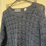Amanda Smith  Navy Blue Sweater Crochet Open Knit pullover sz M Photo 2