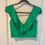 Alice + Olivia Pria Green Cropped V-Neck Ruffle Top | Size 2 Photo 2