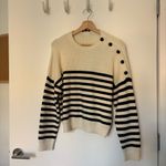 Maje  Marino Breton striped sweater in an off-white/cream base with black stripes Photo 1