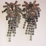 Huge Vintage Silver Tone CZ Rhinestone Starburst Dangling Clip On Earrings Photo 2