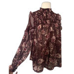 Taylor and Sage Printed Lace Illusion Dark Berry Bark Polyester Blouse Top Sz M Purple Size M Photo 3