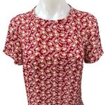 Ann Taylor  LOFT Red White Floral Short Sleeve Flounce Hem Mini Shift Dress Sz S Photo 5