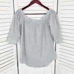 14th & Union ‎ Striped Button Back Off The Shoulder Shirt Grey White Medium Photo 6