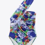 ZARA NWT BLUE MULTI FLORAL ASYMMETRICAL BODYSUIT Bloggers Fav Photo 3