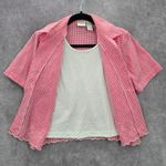 Koret Pink Plaid Short Button VTG Y2K Scallop Embroidered Floral Top Shirt Photo 2