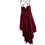 B. Smart Burgundy Satin High-Low Formal Prom Cocktail Evening Gown VNeck Satin 15 Photo 3