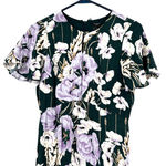 Ann Taylor  petite size 4 high neck‎ short sleeve floral dress teal purple Photo 3