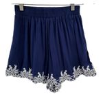 Tobi 2/$30  Shorts High Waisted Embroidered Scalloped Hem Gauzy Lightweight Blue Photo 0