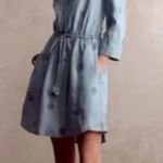 Holding Horses Anthropologie Plumage Embroidered Blue Chambray Shirt Dress Boho Photo 1