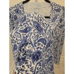 Liz Claiborne Vintage Y2K XL Blue White Paisley Print Pullover V-Neck Sweater Photo 2