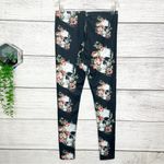Casa Lee Black & Pink Floral Skull Print Leggings Size Large Photo 3
