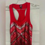 BEBE Women's Sleeveless Glitter Sequin Tank Tops Shimmer Vest Tops Glitter SMALL Red Photo 5