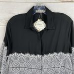 Simply Couture Top Womens S Black White Lace Button Up Long Sleeve Lightweight Photo 1