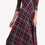 Catherines NWT  Red Black Plaid Long Sleeve Midi‎ Dress Size 5X Photo 0