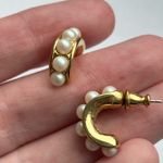 True vintage retro seed pearl goldtone half circle huggie hoops studs posts Photo 1
