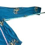 Fig and Flower Anthropologie Boho Floral Teal Shirt Embroidered Roll Tab Blue Size L Photo 5