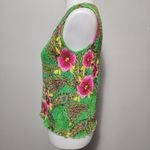 Acorn Green Pink Floral Hibiscus Smocked Beaded Tank Size Large Photo 4