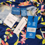 Caribbean Joe Women's Large Blue Floral Blouse 3/4 Sleeves Tie Detail NWT Cruise Photo 14