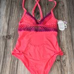 Becca  Swimsuit one piece medium NEW pink purple
Crochet knit tie back lined Photo 0