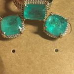 Bomb Party Emerald & CZ Goldtone Cushion Stone Earrings & Ring Set Gold Photo 1