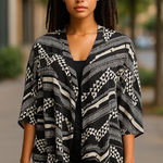 Circles and Cycles Womens Overpiece One Size Black Beige Geometric Open Front Black Photo 0