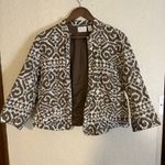 Chico's  Brown White Large Animal Print Ikat Print Collarless Cropped‎ Jacket 2 Photo 2