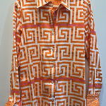 Tizzie Shirt Women L Orange Pink Geometric Print Button Down Long Sleeve Stretch Size L Photo 0