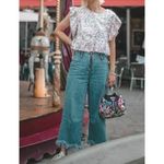 ZARA ‎ Floral Sequin Crop Top Blouse Flutter Sleeves Cream Pink Blue, Size Medium Photo 1