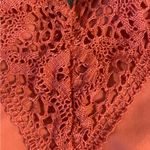 Aerie Crochet Lace Trim V Neck Back High Cut One Piece Swimsuit Rust Orange M Photo 5