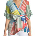 Tanya Taylor  WOMENS SILK WRAP TOP BLOUSE SHEER MULTICOLOR Photo 0
