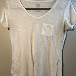 SO  White and Tan Fitted Short Sleeve Tee Size Small Pocketed V-Neck Workwear Photo 1